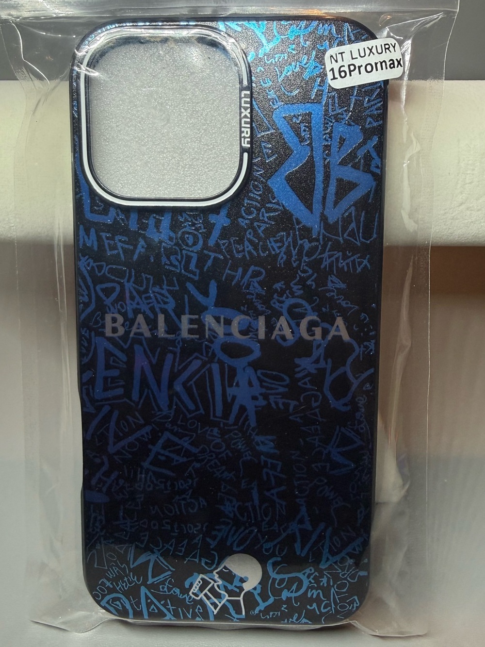Balenciaga Blue and Black Graffiti iPhone 16 Pro Max Case